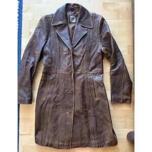 VTG R&D Genuine Brown Leather SOFT Long Coat Trench Patina M